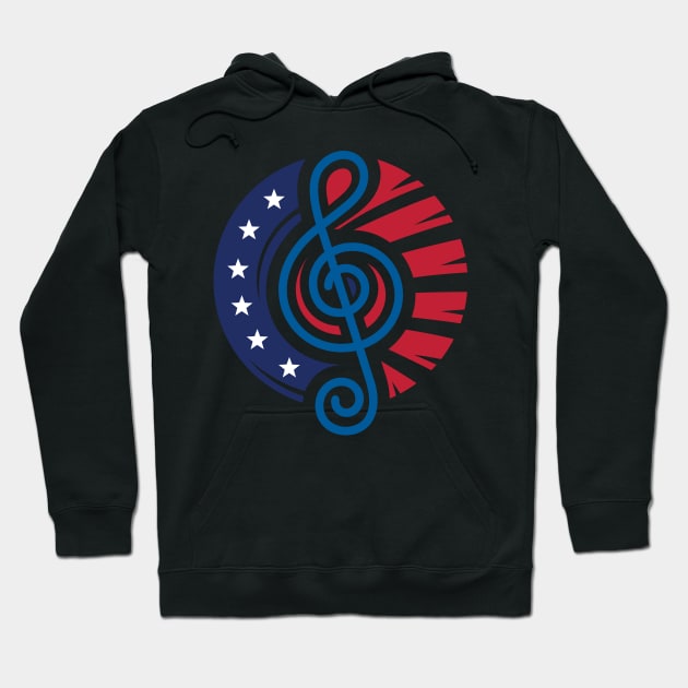 Round America Flag Design with a Treble Clef Music Note at the Center Hoodie by GeeTee